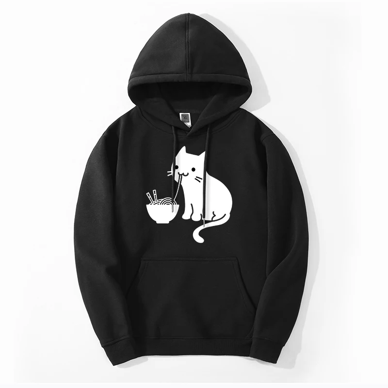 

2022 Autumn Men Casual Cute Kawaii Cats Warm Hoodie Sweatshirt Hip Hop Neko Print Hoodies Oversized Streetwear