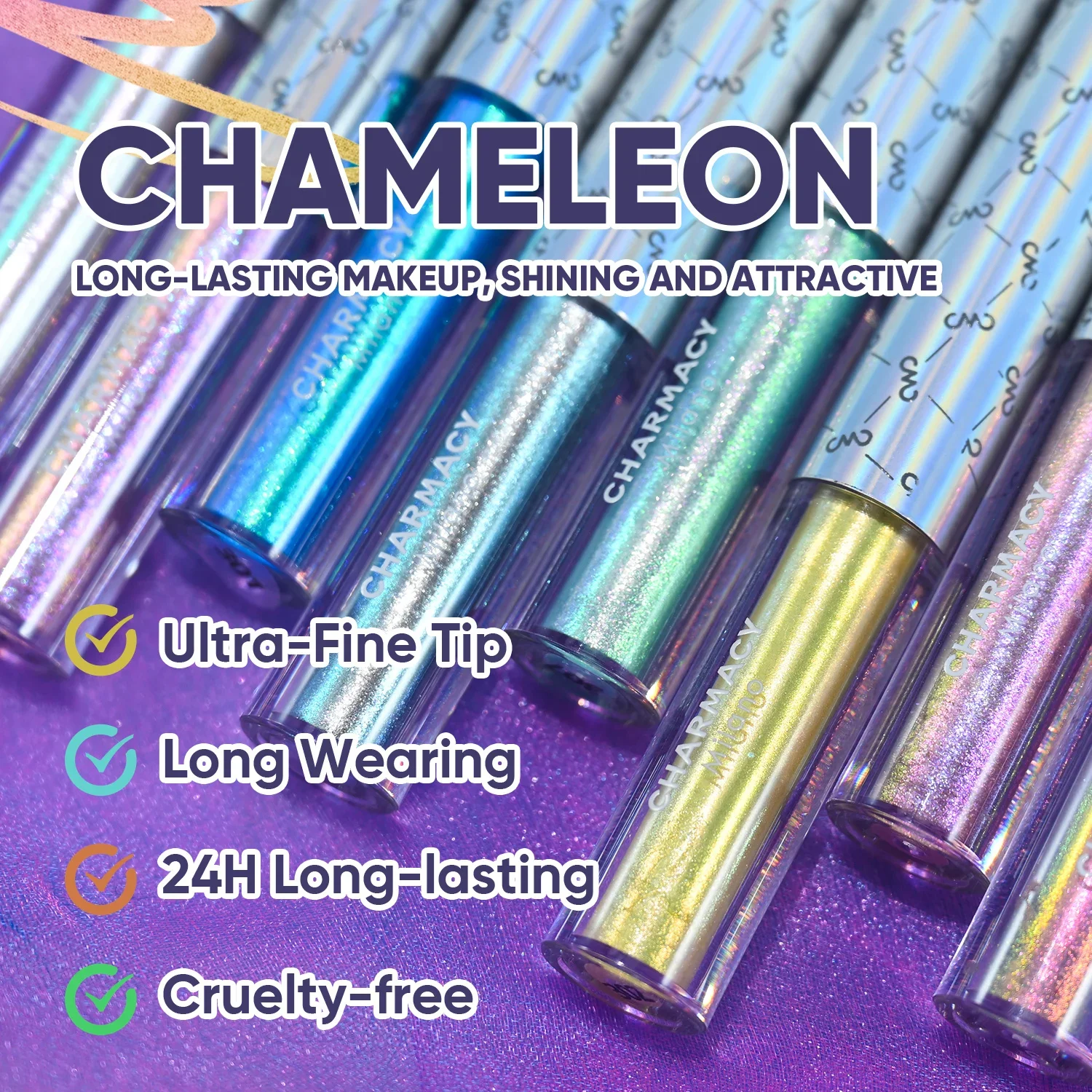 CHARMACY New Color Duochrome Glitter Liquid Eyeliner Waterproof Long-lasting Ultra-Fine Tip Smudge-proof Eye Liner Makeup 3
