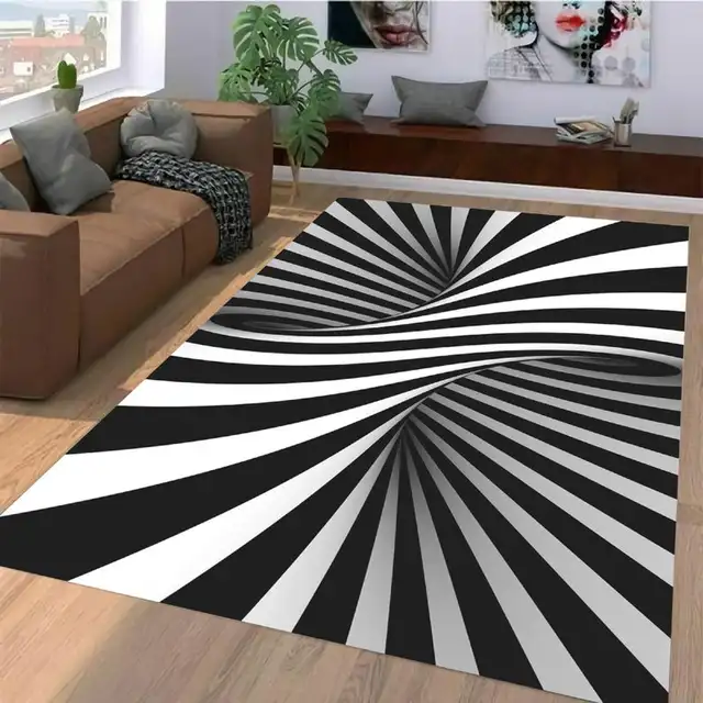 Stereo Stylish Rug Carpet,Checkered Vortex Optical Illusions Non Slip Area  Anti-Slip Floor Mat Modern Rugs Living Dinning Room 2
