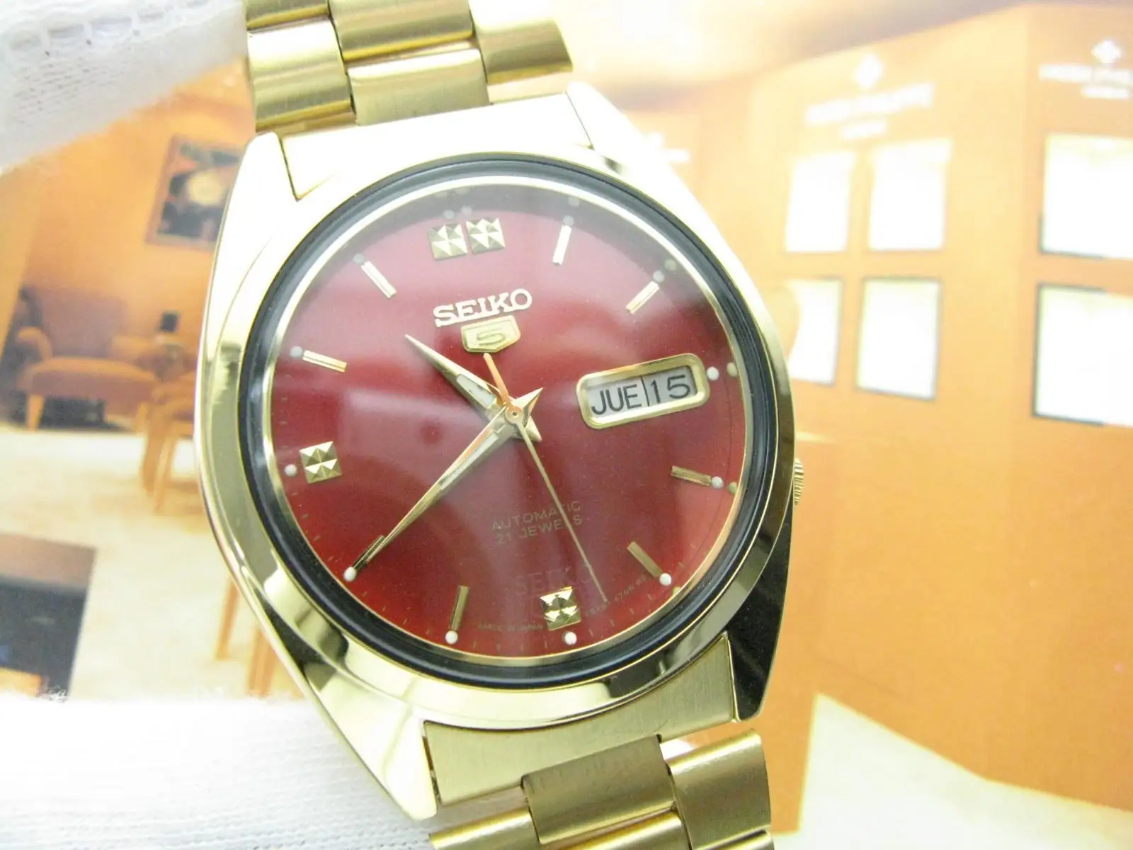 Raro Orologio Da Uomo Giapponese Meccanico Automatico Dorato Placcato Oro Rosso Seiko 7009
