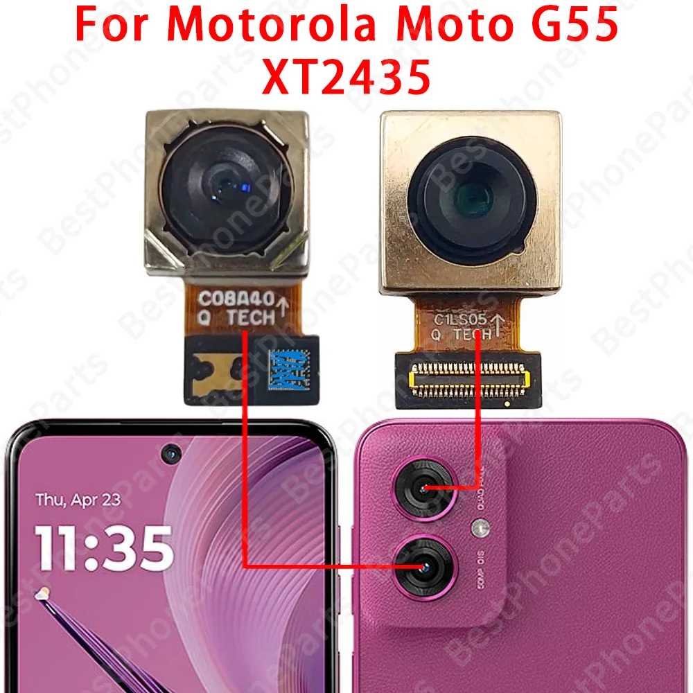 모토로라 모토 G55 5G XT2435 메인 카메라 모듈 플렉스 케이블 교체 부품용 전면 셀카 및 후면 카메라