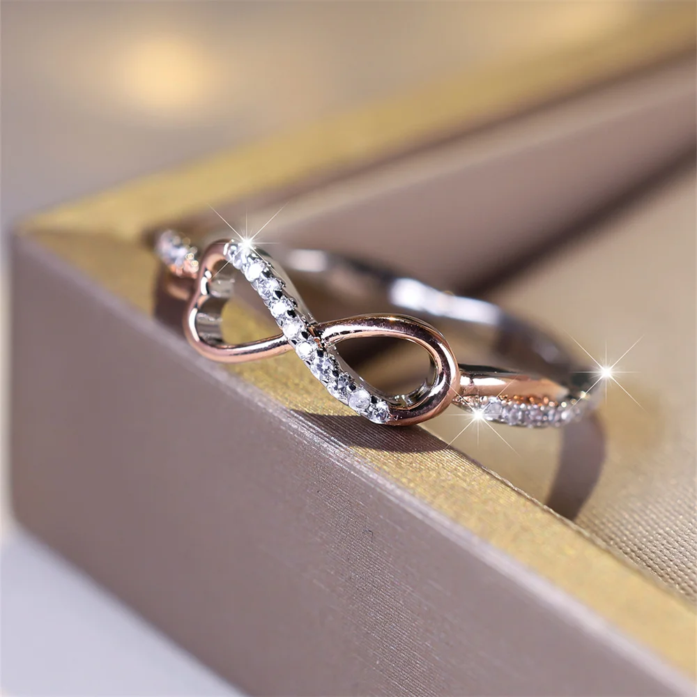 Simple Trendy 8 Shape Infinity Ring White Zircon Engagement