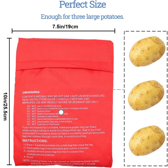 Sac de pommes de terre au micro-ondes réutilisable Express sac de cuiseur de pommes de terre au four pommes de terre parfaites 4 minutes pochette de cuisson rouge 6