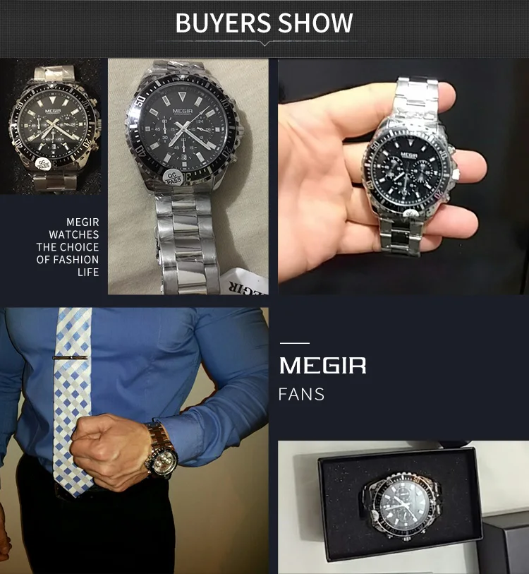 Orologio da Uomo MEGIR 2064 Cronografo con Bracciale in Acciaio Inossidabile, Impermeabile, Lancette Luminose