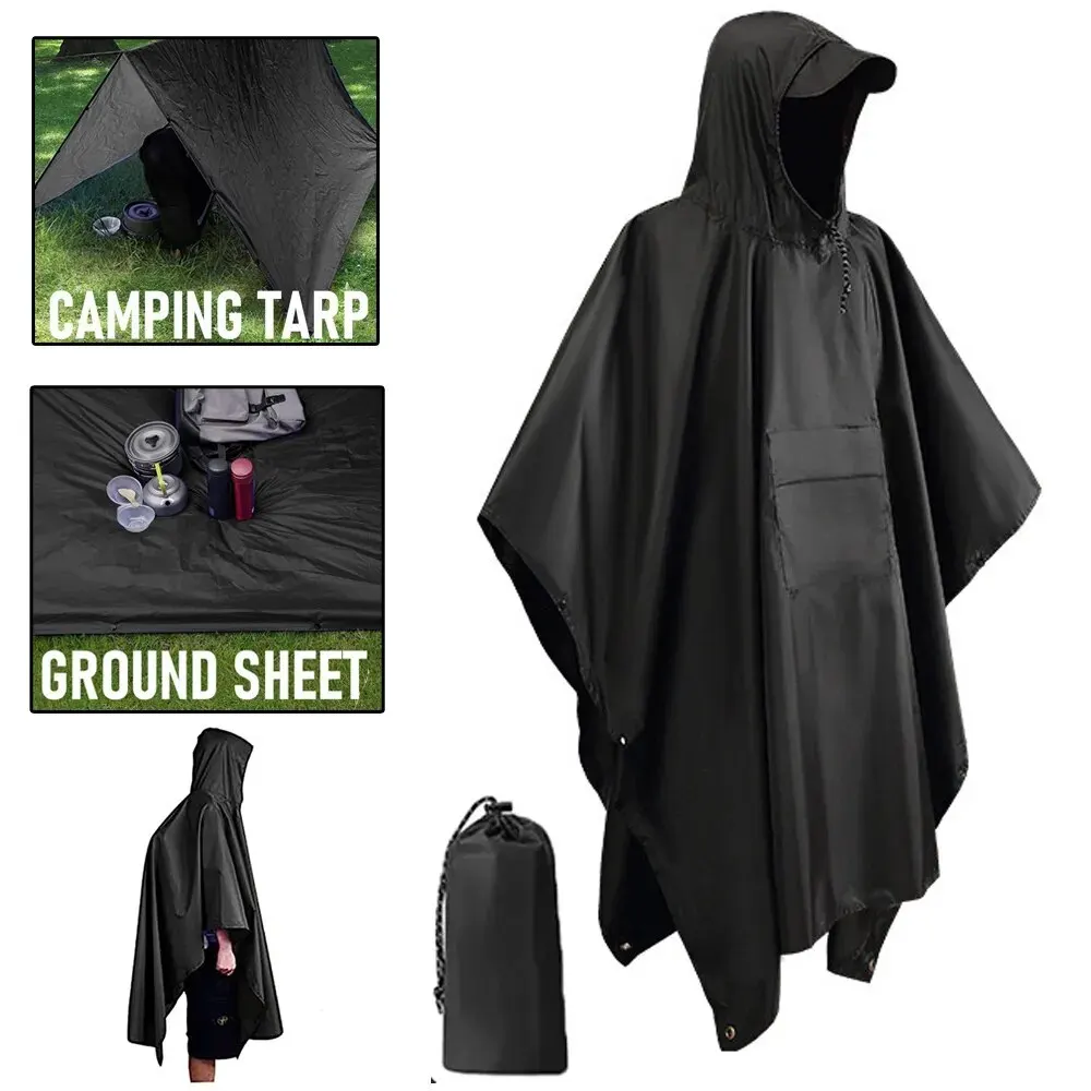 Raincoat Poncho 3 In 1 Outdoor Waterproof Hooded Sleeve Motorcycle Cover Camping Hiking Travel