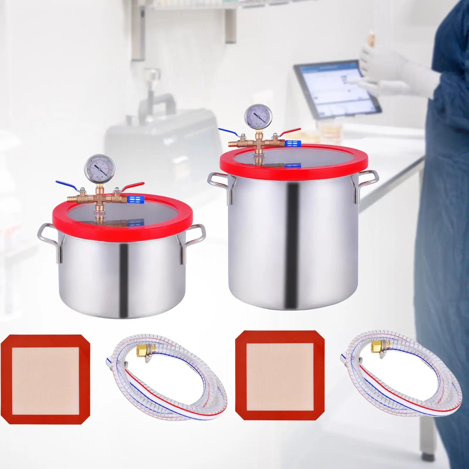 Vacuum Chamber with Pump Hose Stainless Steel Degassing Chamber for Degassing