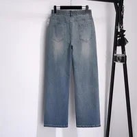 150Kg Plus Size Women's Spring Autumn Jeans Loose Straight High Waist Denim Pants Blue 4XL 5XL 6XL 7XL 8XL 9XL - Image 2