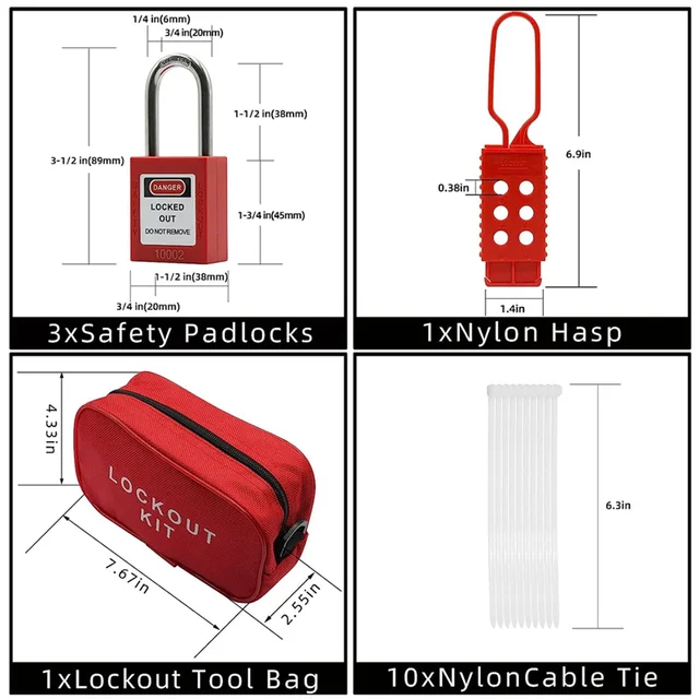 Lockout Tagout Kit -Lockout Tagout Tag, Nylon Tie, Nylon Storage Bag, Redsafety Padlock, Lockout Tagout Locks ( Red Set ) 6