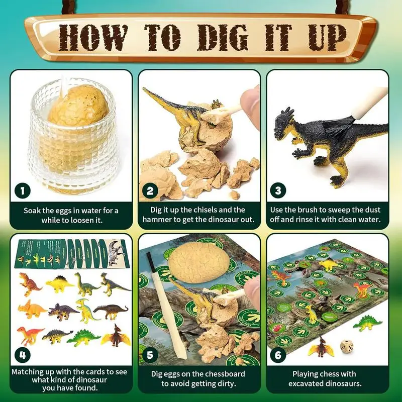 Dinosaur Fossil Digging Kit Educational Fun Nurture Curiosity Break Open 12 Unique Eggs Discover  Cute Dinosaurs Kits For 3-12
