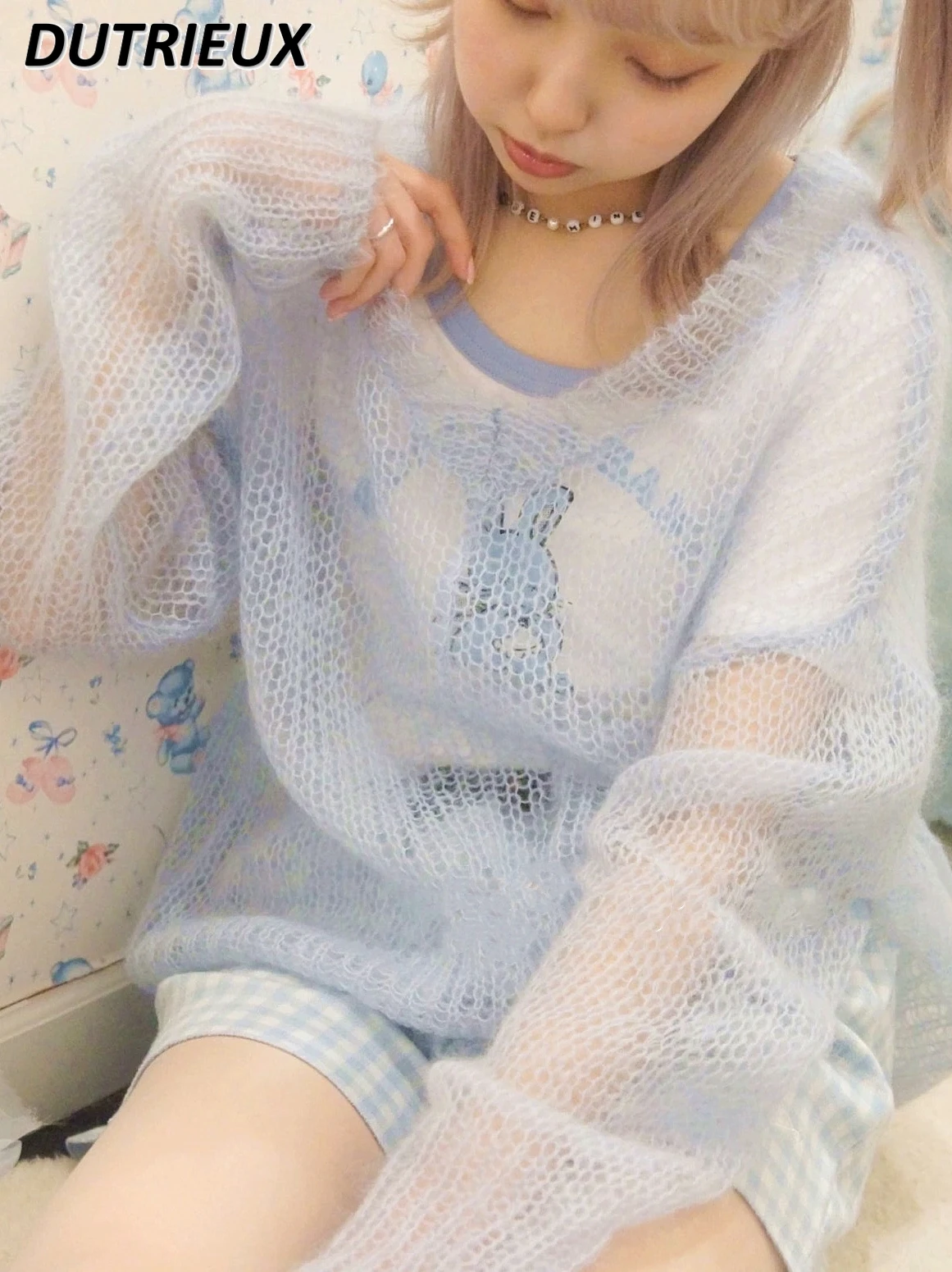 

Japanese Style Lady Pullover Sweater 2023 New Product Beauty Macaron Color V-neck Sweater Top Fashion Knitted Shirt for Women