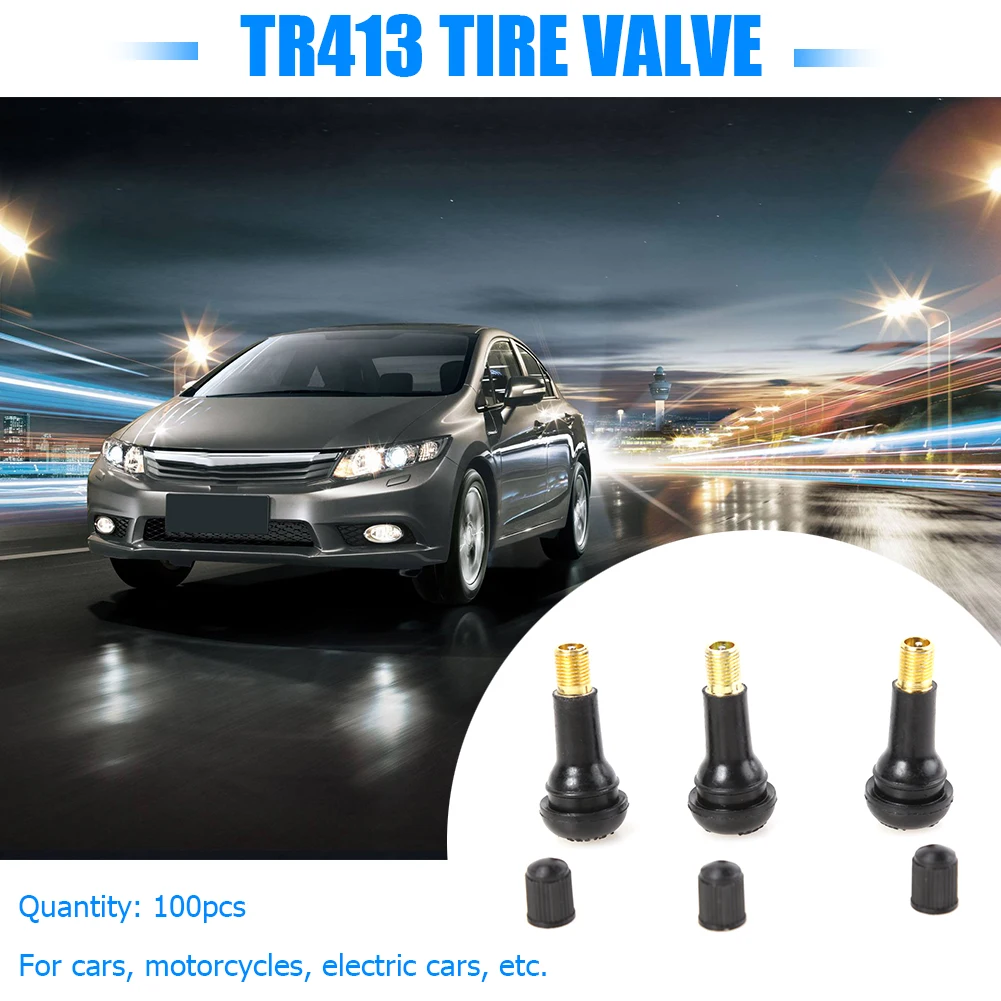 1-2 Set TR413 Valve Stems For Car Motorcycle Rubber Copper Snap In Short Black Rubber Valve Stems