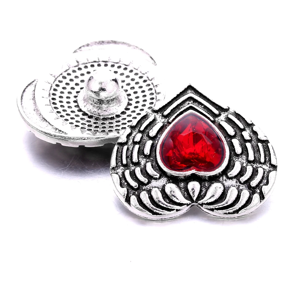 20pcs Metal Rhinestone Heart 18mm Snap Buttons Fit Snaps Necklace Bracelet Jewelry