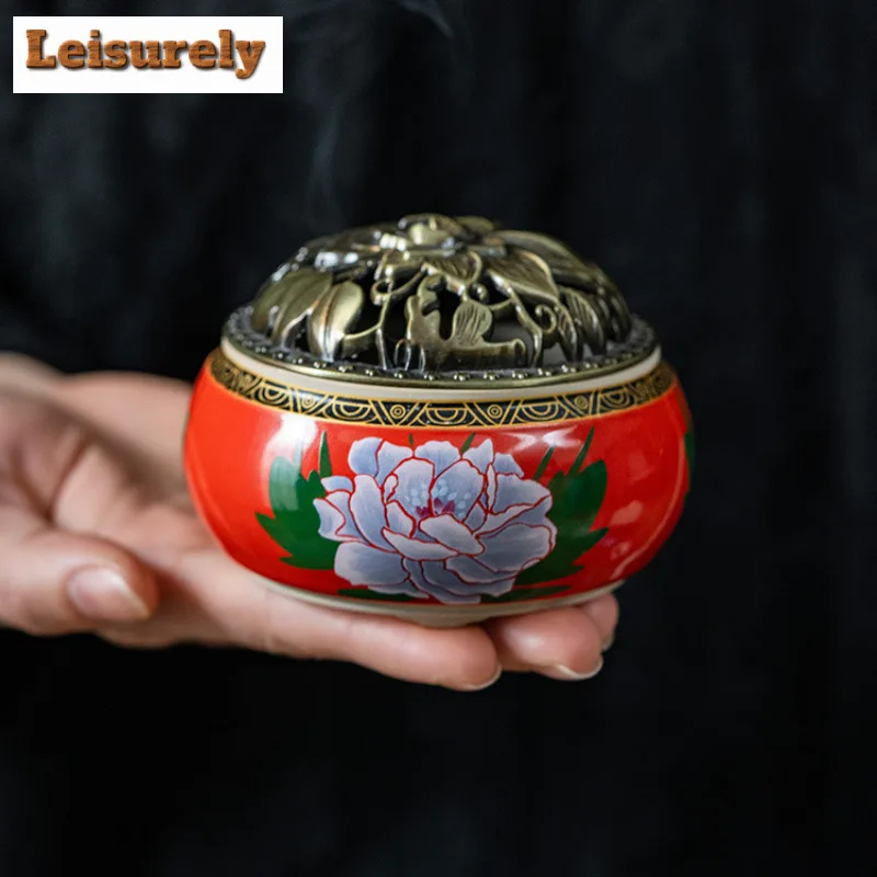National Color Heavenly Fragrance Peony Incense Holder Mist Smoking Steamers Incense Burners Meditation Censer Yoga Decoration