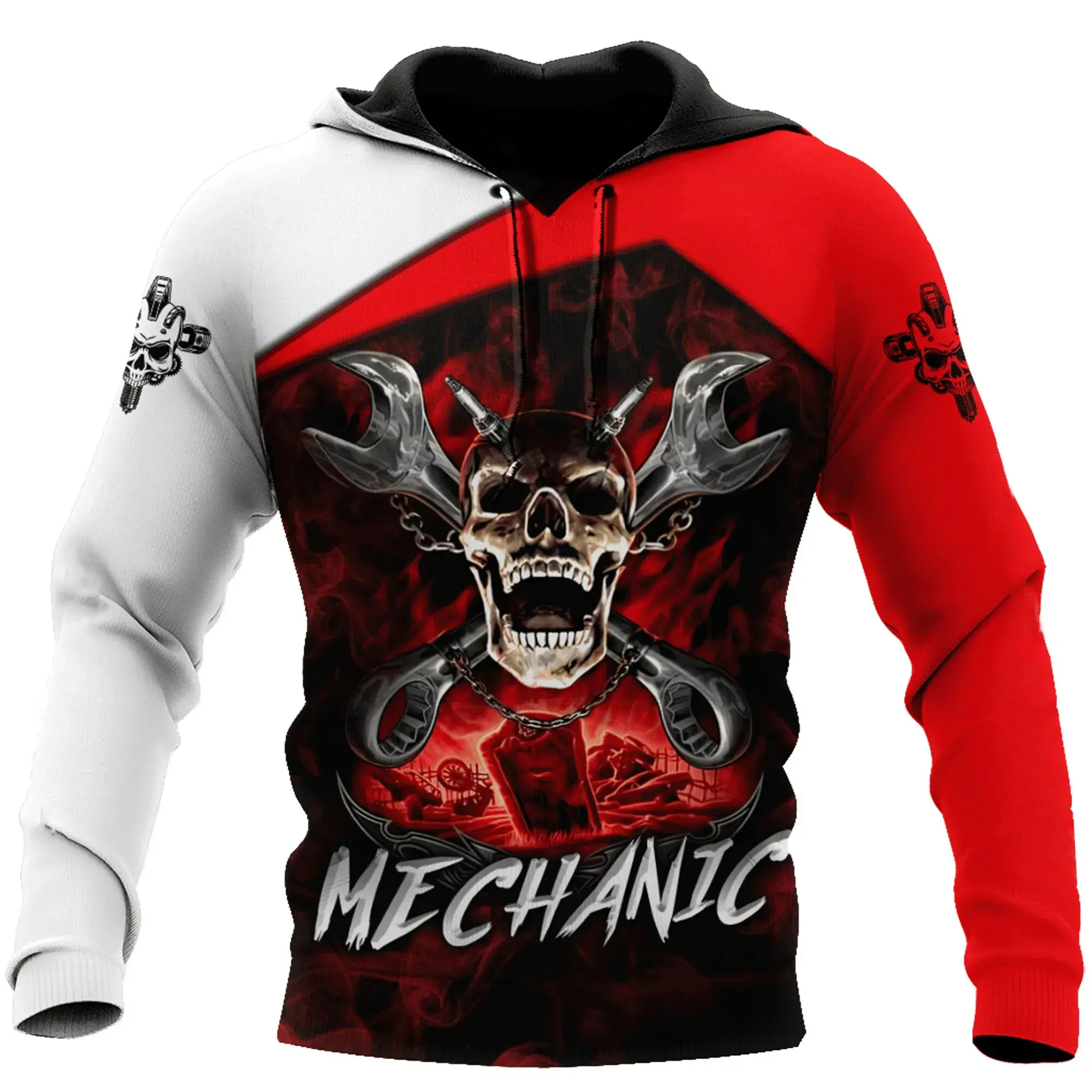 

Vintage Men Hooded Mechanic Tool Y2k Sweatshirt Autumn Winter 3d Print Fashion Street Casual Tops Oversized Pullover Clothing