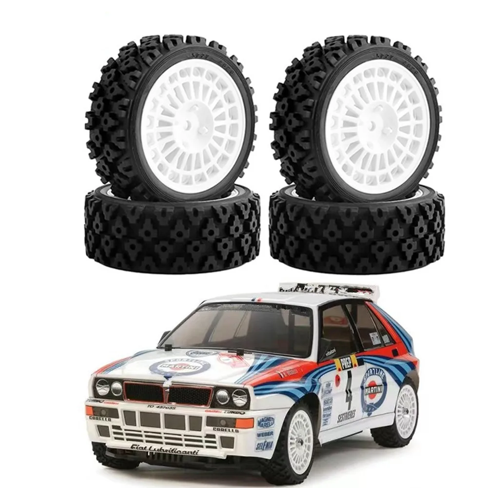 4*Universal Wheel Tires Kit For Tamiya TT01/TT02/XV-01/XV02/HPI 1/10 RC Flat Running Rally Car DIY Repair Accessories Replace