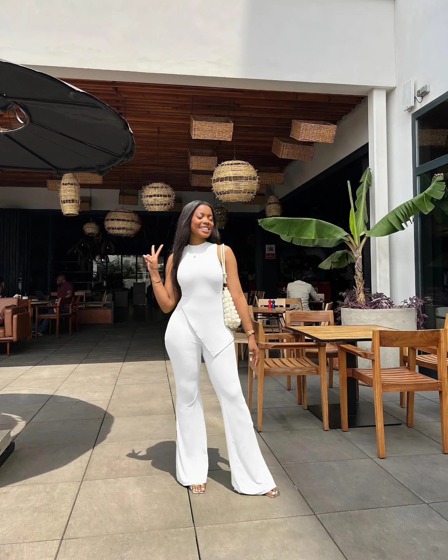 2023 Fashion Women Slit Flared Pants Irregular Top Solid Color Spring And Summer Two-Piece Set Temperament Elegant Style
