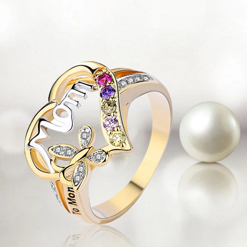 

Woman Rings Love Heart Letter Mom Rings Alloy Finger Jewelry Mother's Day Gift Wedding Band Accessories Classic Jewelry