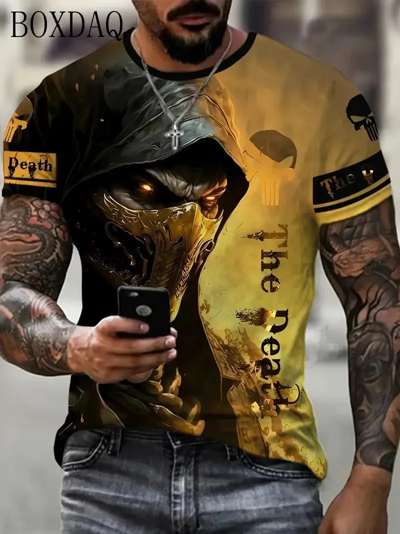 Horror Tod Männer Schädel T-Shirts Kurzarm 3D-Druck Terror Street Hip Hop T-Shirt O-Ausschnitt lose lässige Sommer Tops Kleidung