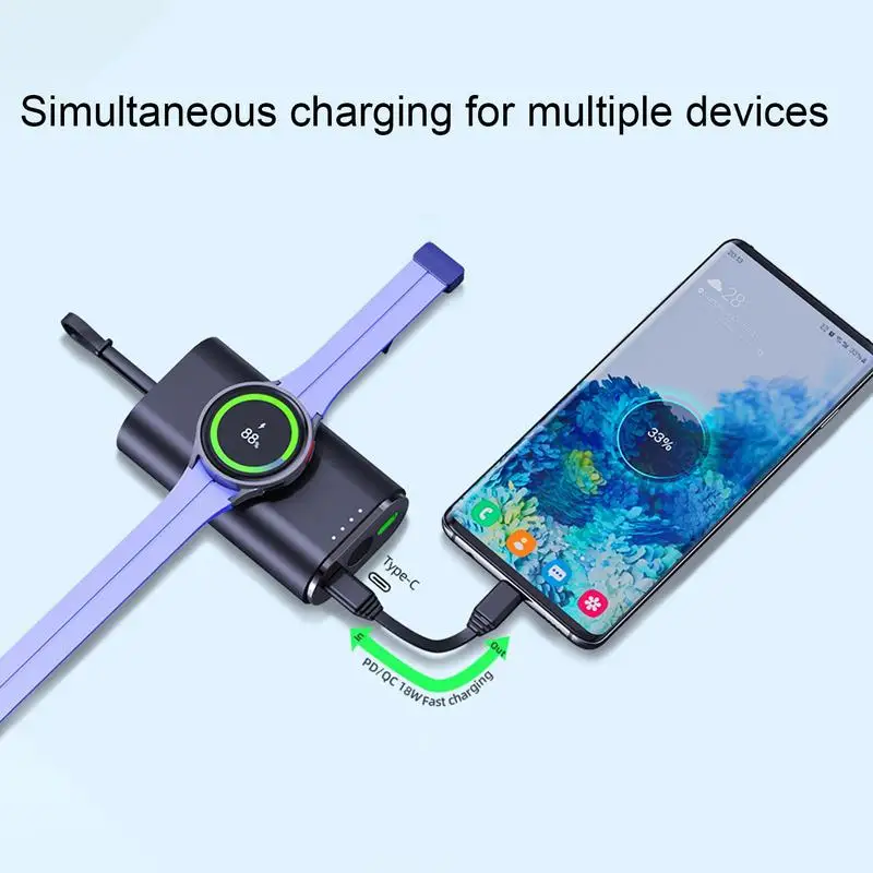 삼성용 마그네틱 무선 충전기, 휴대용 시계 충전기, USB C 타입 고속 충전 스테이션, 도크 모바일, 5000mAh, 2 in 1