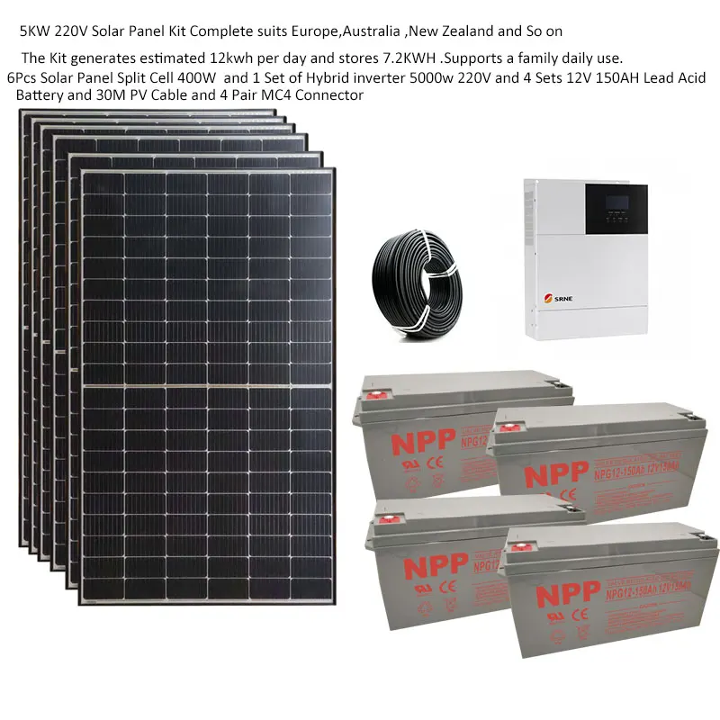 Solar Kit Complete With Battery 150AH 220v 110V Pv Panel 400W Flat Roof  Mount MPPT Hybrid Inverter Home Off Grid Solar System RV