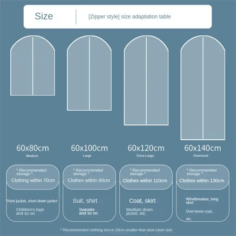 먼지 봉투 가정용 방수 투명 코트 먼지 커버 두꺼운 PEVA 정장 걸이 가방 의류 먼지 커버 가정용