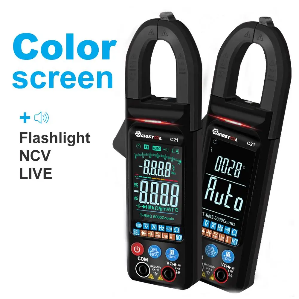 MUSTOOL C21 Clamp Meter Digital Multimeter DC/AC Current 6000 Counts Ammeter Voltage Tester Car Amp Hz Capacitance NCV Ohm Test digital multimeter multimeter tester analog multimeter