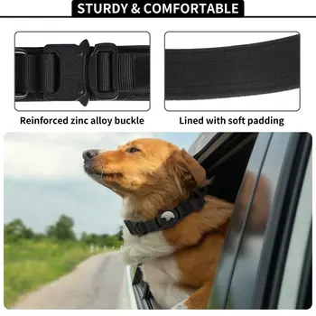 Adjustable Nylon AirTag Holder Dog Collar  Metal Buckle Pet Tactical Collar Dog Accessories Anti Last and Pet Dogs Tracing Safe 2