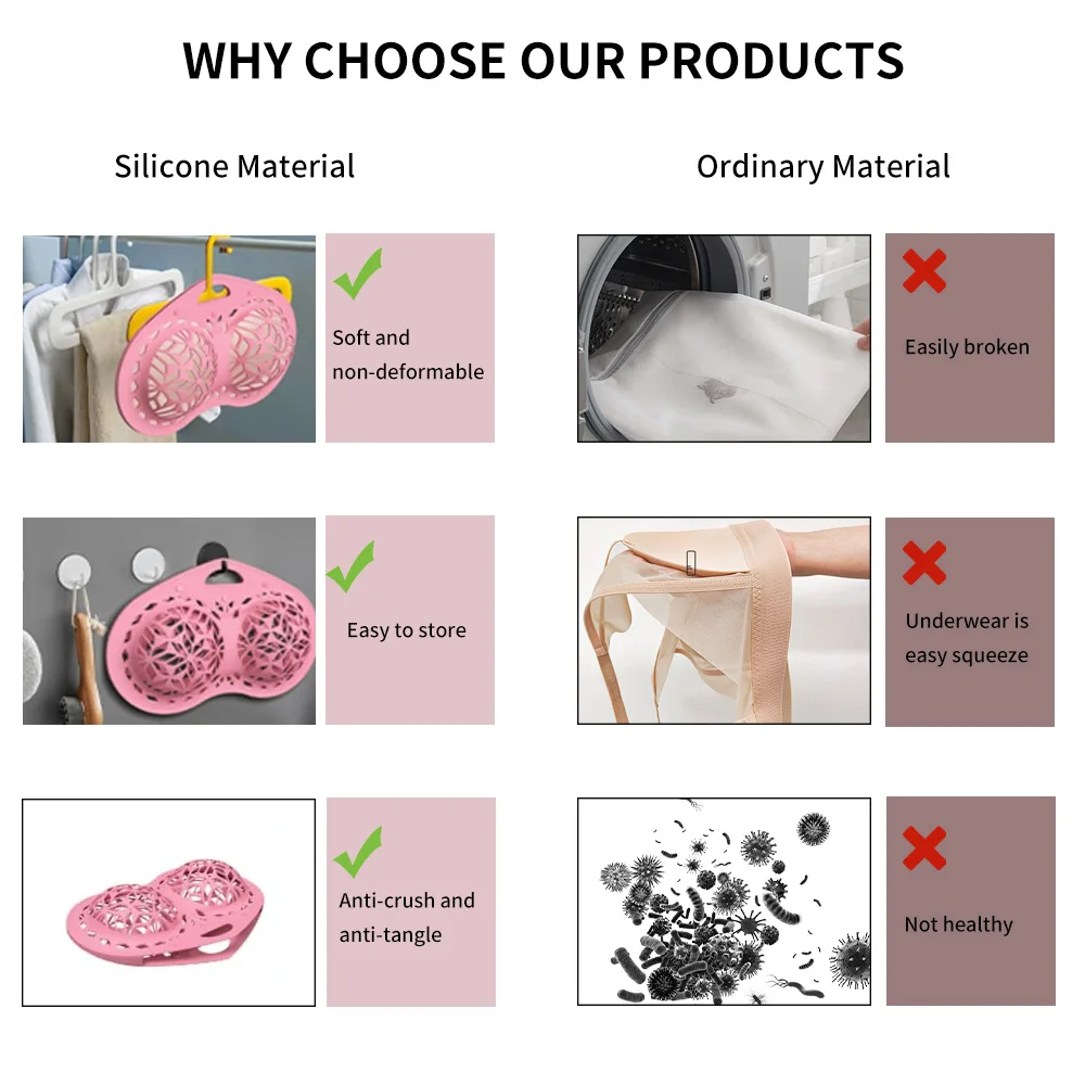 Silicone Bra Washing Bag, Anti Deformation Lingerie Wash Bag, Reusable Bra Laundry Bags for Washing Machine & Dryer 6