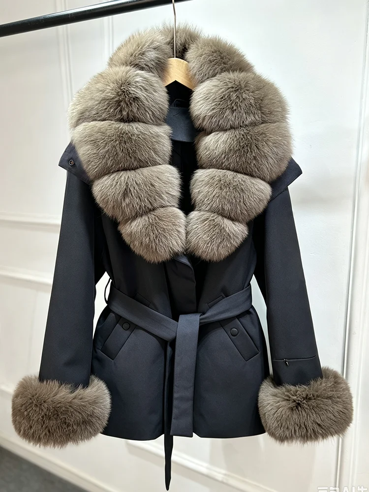 Janveny Luxury Women's Winter Down Jacket 2026 New Large Natural Real Fox Fur Cuff 90% White Duck Down Coat Female Feather Parka