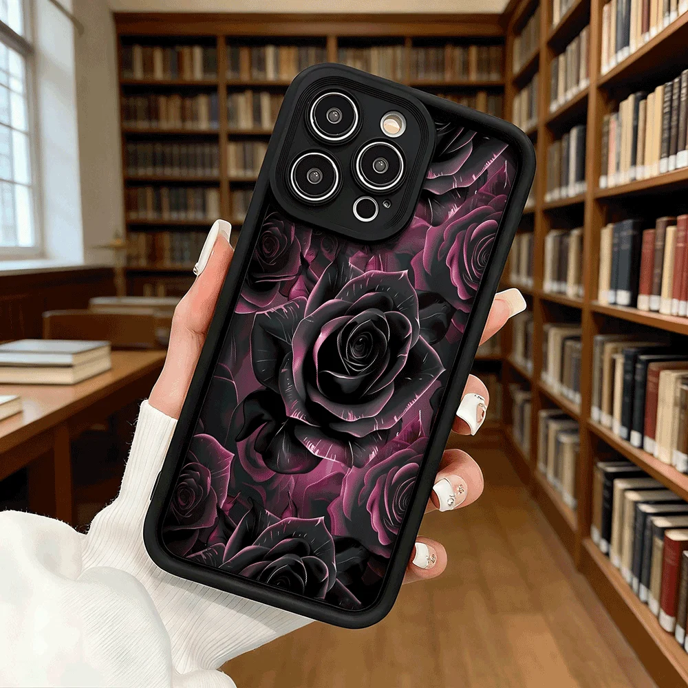 Elegant Dark Pink Roses Anti-Slip TPU Phone Case - Luxury Full Protective Cover