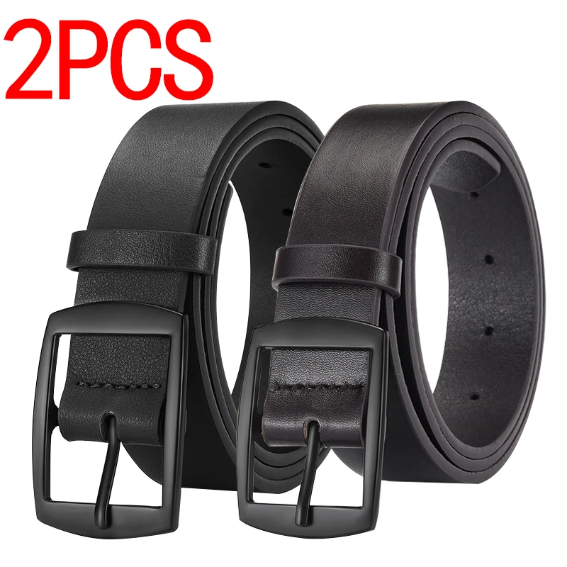 2pcs New Men's Metal Buckle Belt, A Simple And Stylish Decorative Belt, Paired With Jeans, Is The Best Choice For Gift Giving