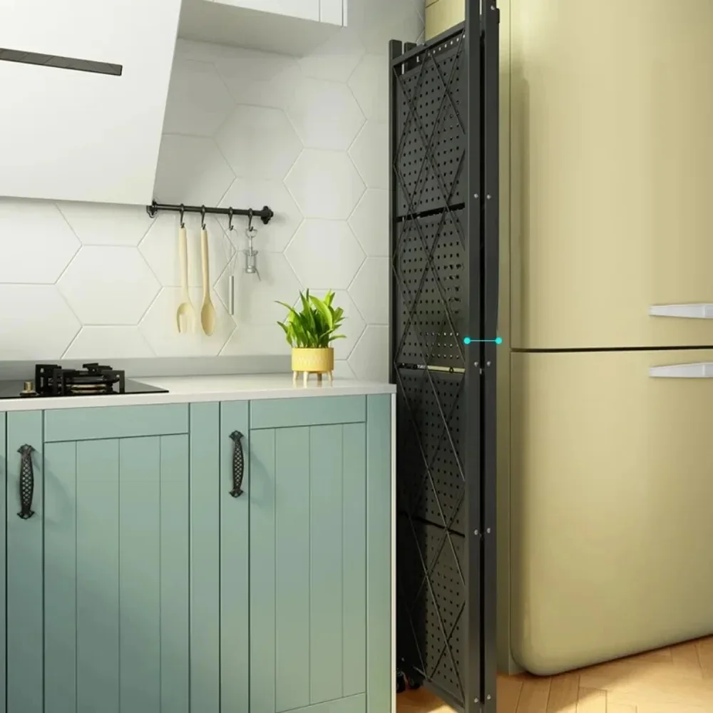 Foldable Large Iron Frame Storage Installation-Free Folding Kitchen Shelves Standing Storage Shelving Unit Metal Shelf