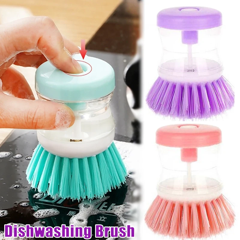 Plastic Pot Dish Cleaning Brush With Liquid Soap Dispenser
