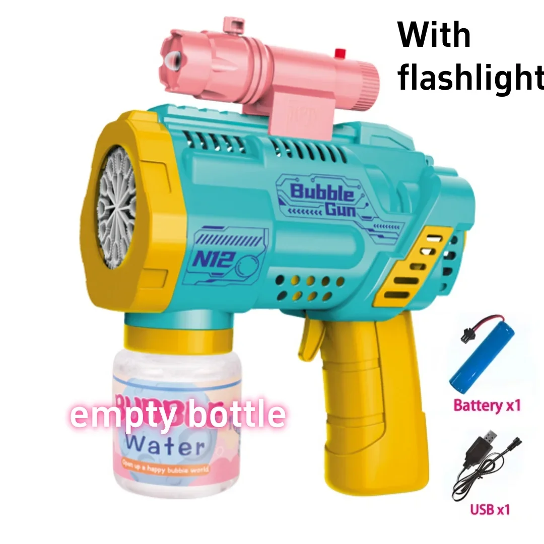 Automatic Bubble Machine Gun Toy With LED Flashlight Electric Hole Spurt Gatling Blowing Soap Bubble Outdoor Toys For Kids Gifts 6