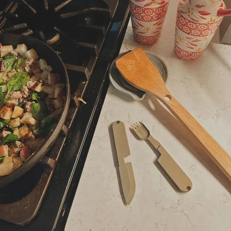 Hiking & Camping Multifunction Flatware Set: Stainless Steel 2 in 1 Fork Spoon