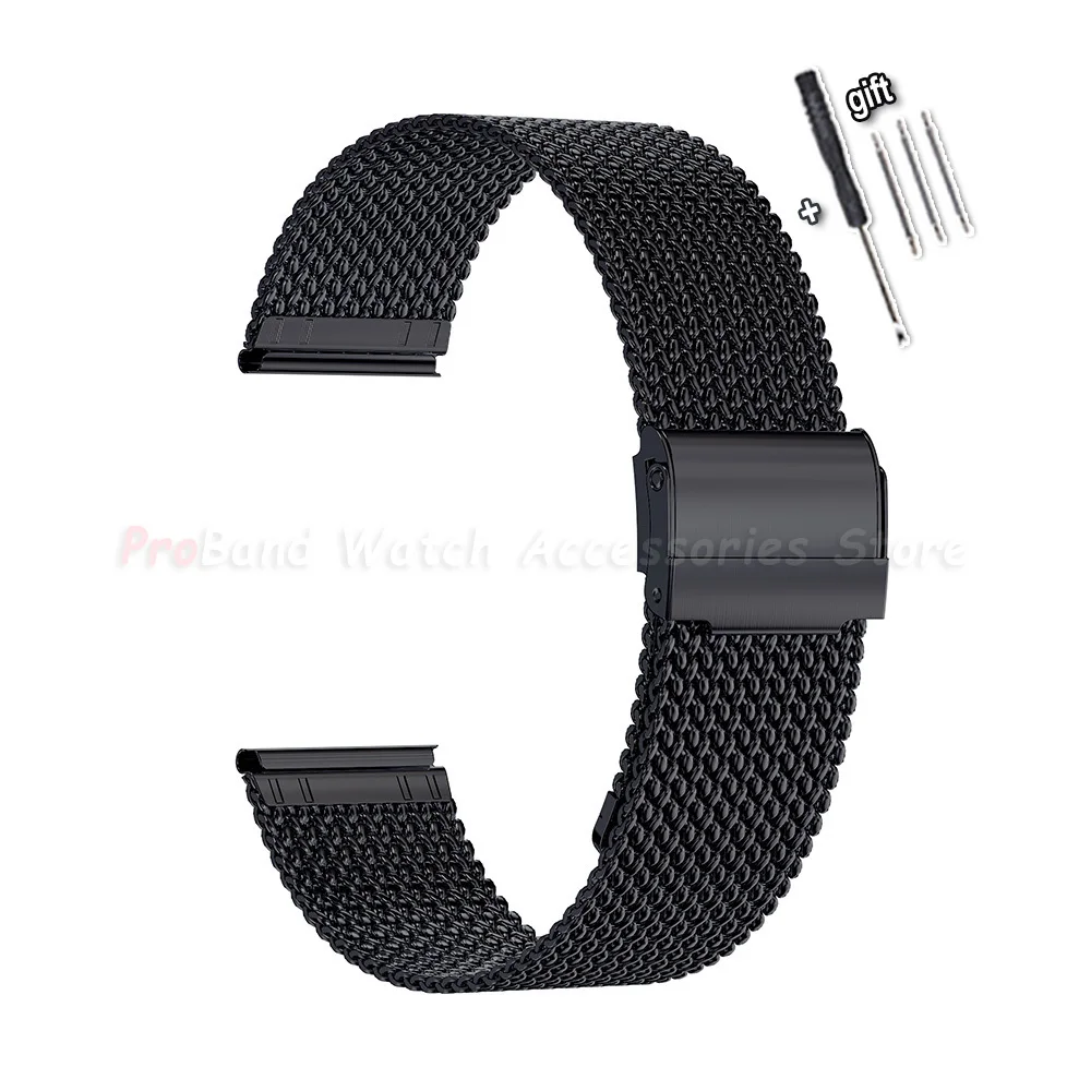 Mesh Milanese Loop Stainless Steel Watch Band with Double Press Folding Buckle