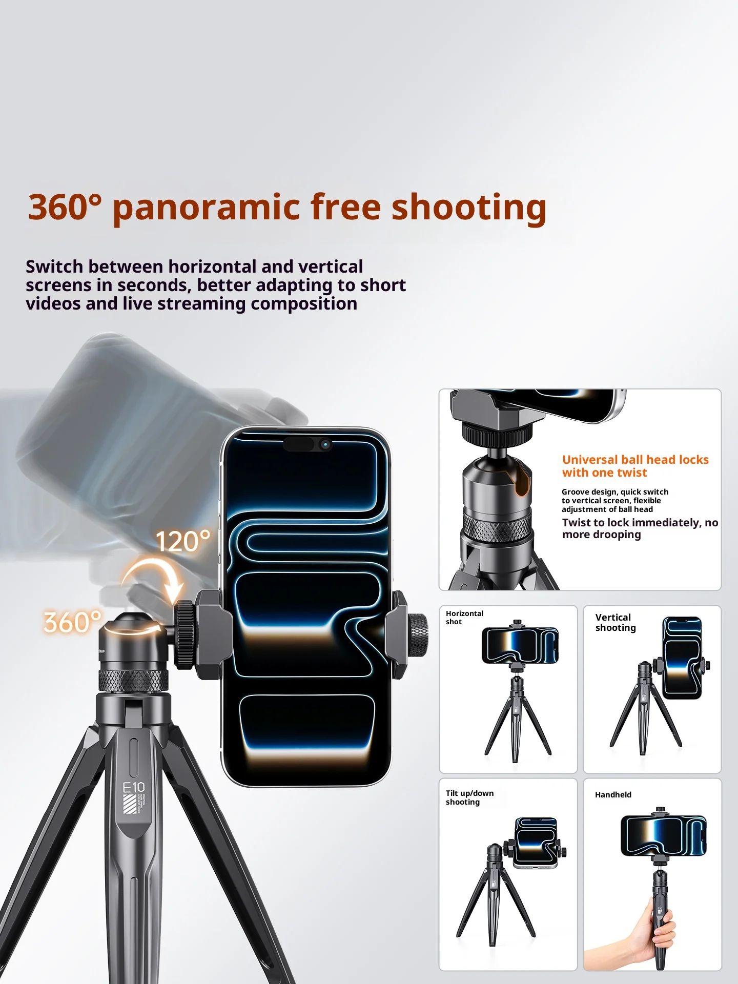 E10 Phone Mini Tripod Aluminium Smartphone Stand with - Image 3