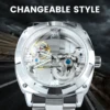 WINNER Gold Transparent Skeleton Luxury Automatic Mechanical Watch for Men Luminous Waterproof Mens Watches Stainless Steel Band 2