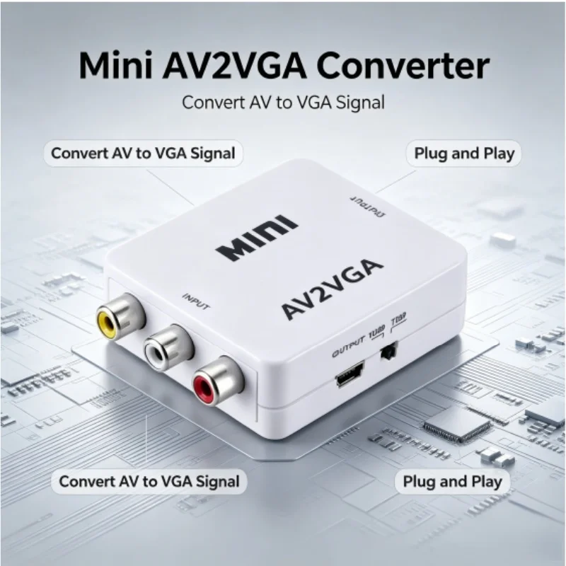 오디오 1080P 비디오 컨버터가 포함된 AV-VGA 컨버터 DVD 플레이어용 AV2VGA 라인 Xbox 노트북 블랙 화이트