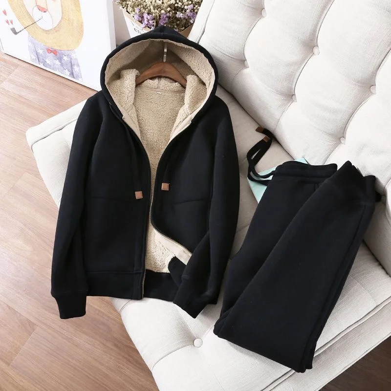 Autumn Winter Sweatshirt Sweatpants Two-piece Suit Women Fleece Thicken Sports Casual Sets Hoodies Coat Trousers 2-piece Sets 2