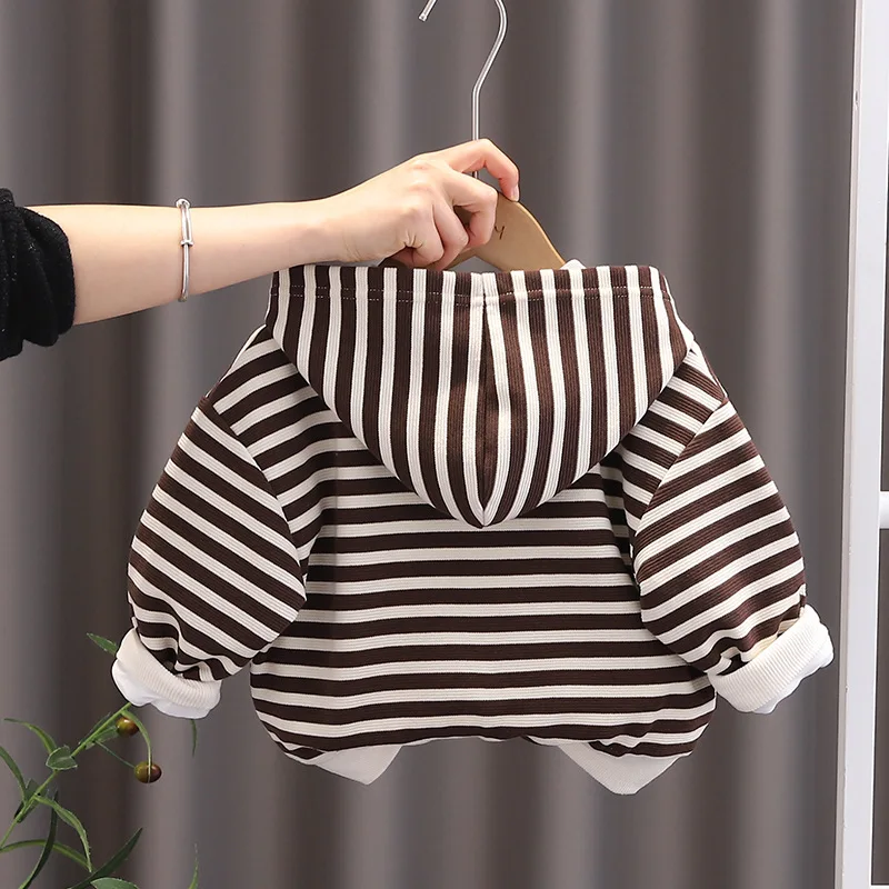 Girls Hooded Coat Boys Striped Cartoon Cotton Jacket Spring Autumn New Children Fashion Casual Cute Clothes 12M-6 Years Old