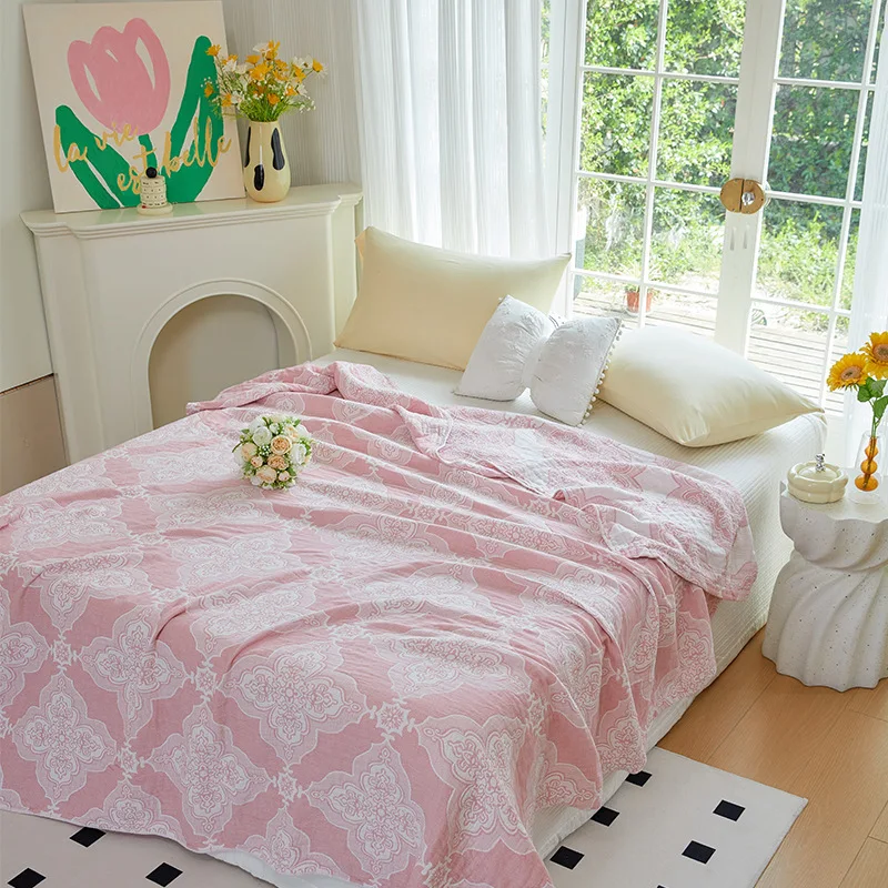 

Bedspread On The Bed Summer Cotton Gauze Weave Floral Blanket Double Couple Bed Cover Cool Quilt Towelling Coverlets Bed Sheet