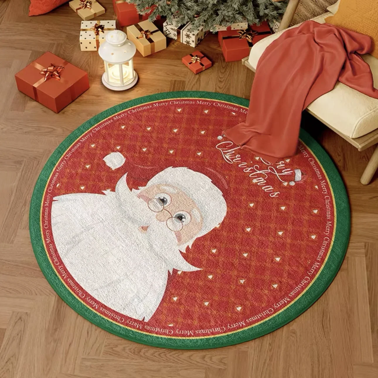

Christmas Santa Claus Carpet for Living Room Round Christmas Decorative Rug Non-slip Area Rugs Foot Pad Navidad Decoration
