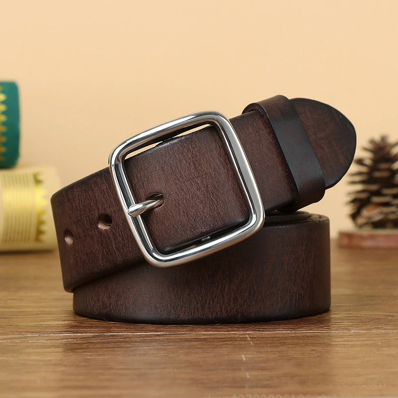 

Genuine Leather Man's Belt Male Cowhide Retro Jeans Soft Belt 3.8CM Anti Allergy Stainless Steel Buckle Belt Vintage Cowskin