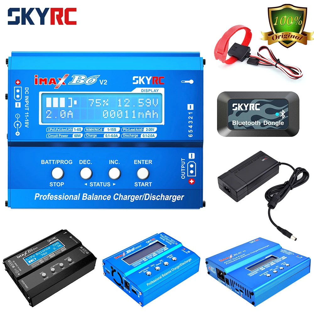 SKYRC Lipo Charger IMAX B6 EVO B6 V2 B6 Mini B6AC V2 Balance Battery Charger Discharger with Adapter Temperature Sensor 6A 1-6S