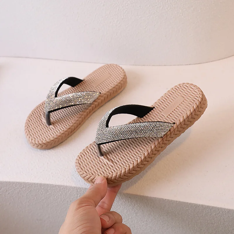 Girls Summer Herringbone Slippers Korean Style Comfortable Beach Shoes