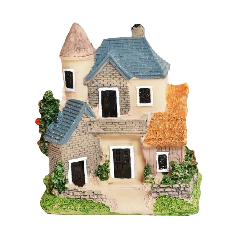 Resin House Artificial Miniature Craft Fairy Micro Landscape Home Garden Courtyard Lawn Decoration House Model 4 Colors Random