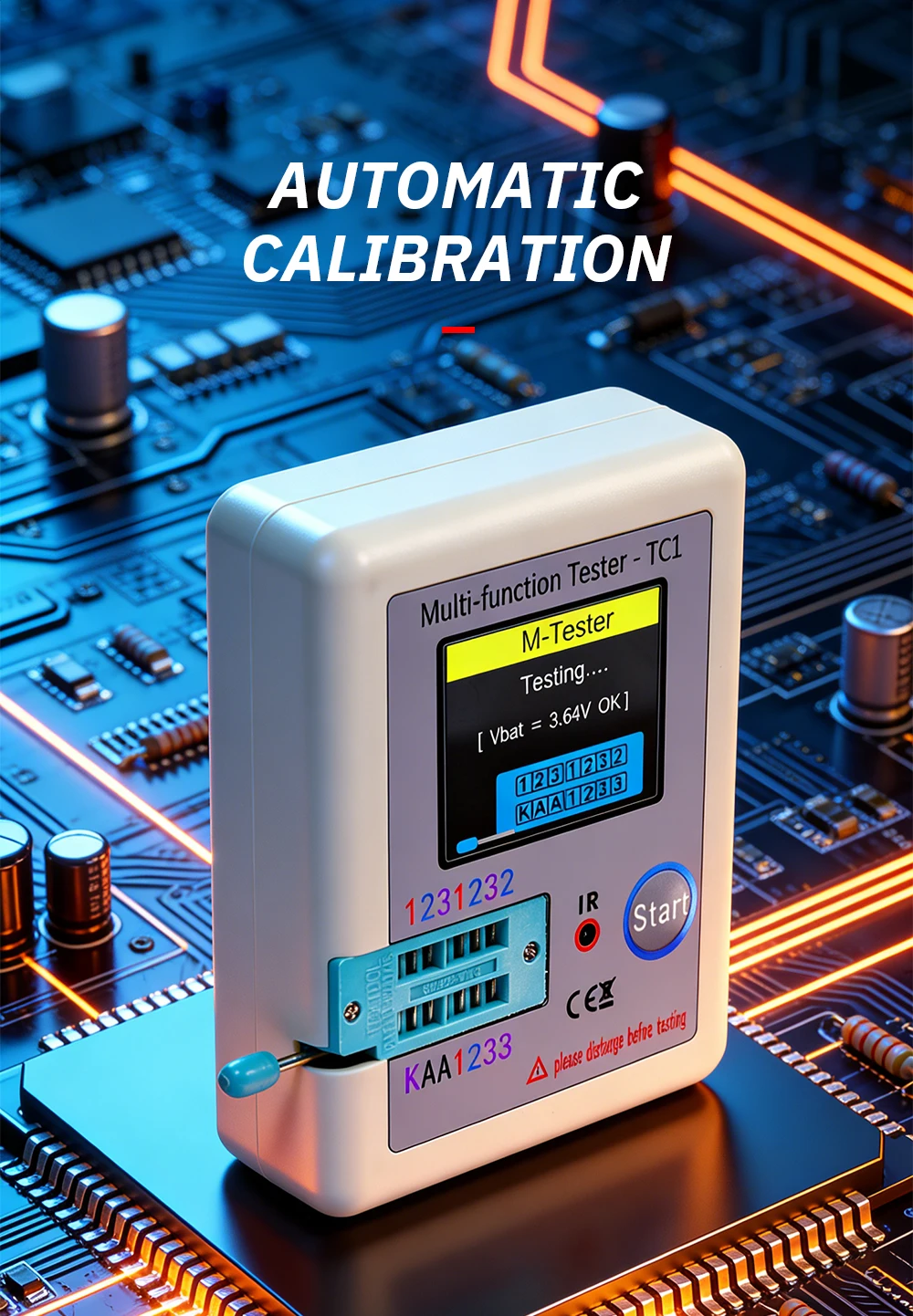 Full Color Transistor Tester Handheld Multi-Function Analyzer for Diodes, Triode