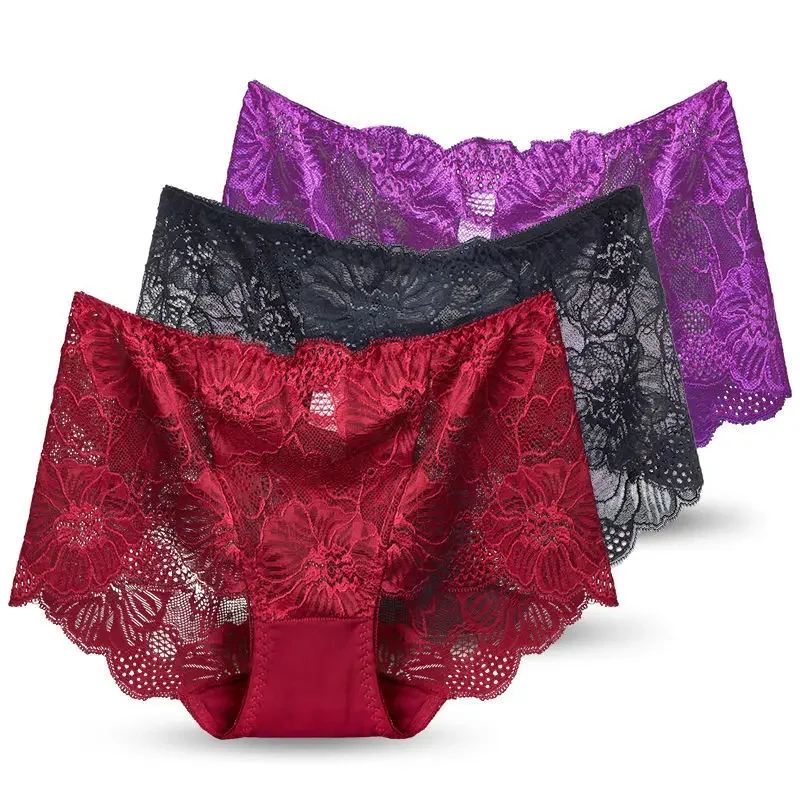 

3pcs Sexy Lace Shapers Panties Europe Women Seamless Hip Raise Slimming Tummy Control Briefs Transparent 2XL Plus Size Lingerie