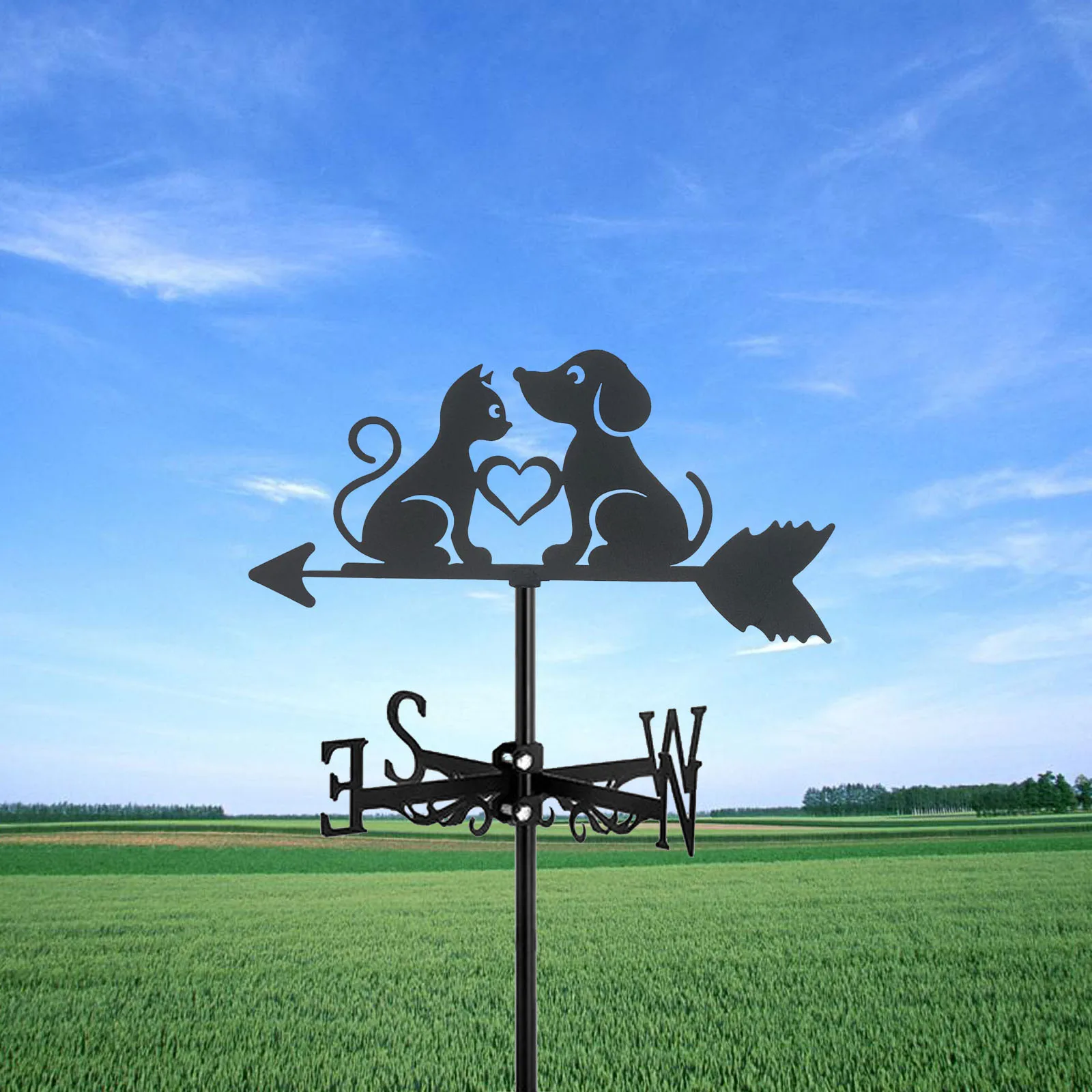 

1 Pc Dogs and Cats Weathervane Silhouette Art Black Metal Wind Vanes Outdoors Decorations Garden For Roof Yard Building